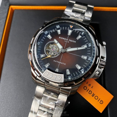 GiorgioFedon1919:手錶,型號:GF00068,男錶46mm銀錶殼古銅色錶面精鋼錶帶款