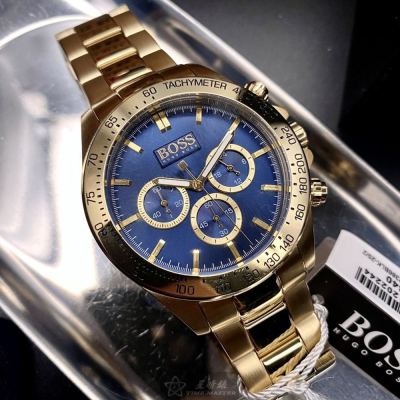 BOSS:手錶,型號:HB1513340,男錶44mm金色錶殼寶藍色錶面精鋼錶帶款