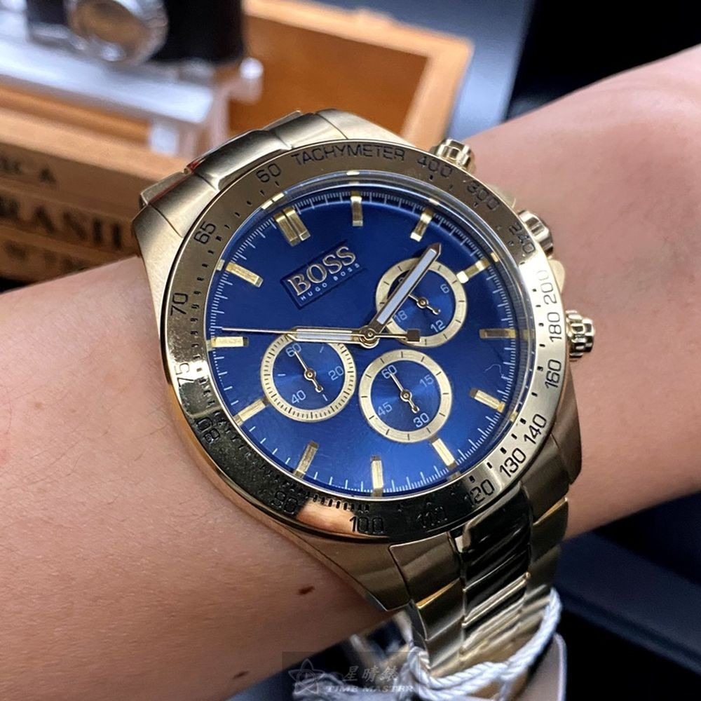 BOSS:手錶,型號:HB1513340,男錶44mm金色錶殼寶藍色錶面精鋼錶帶款-細節圖3