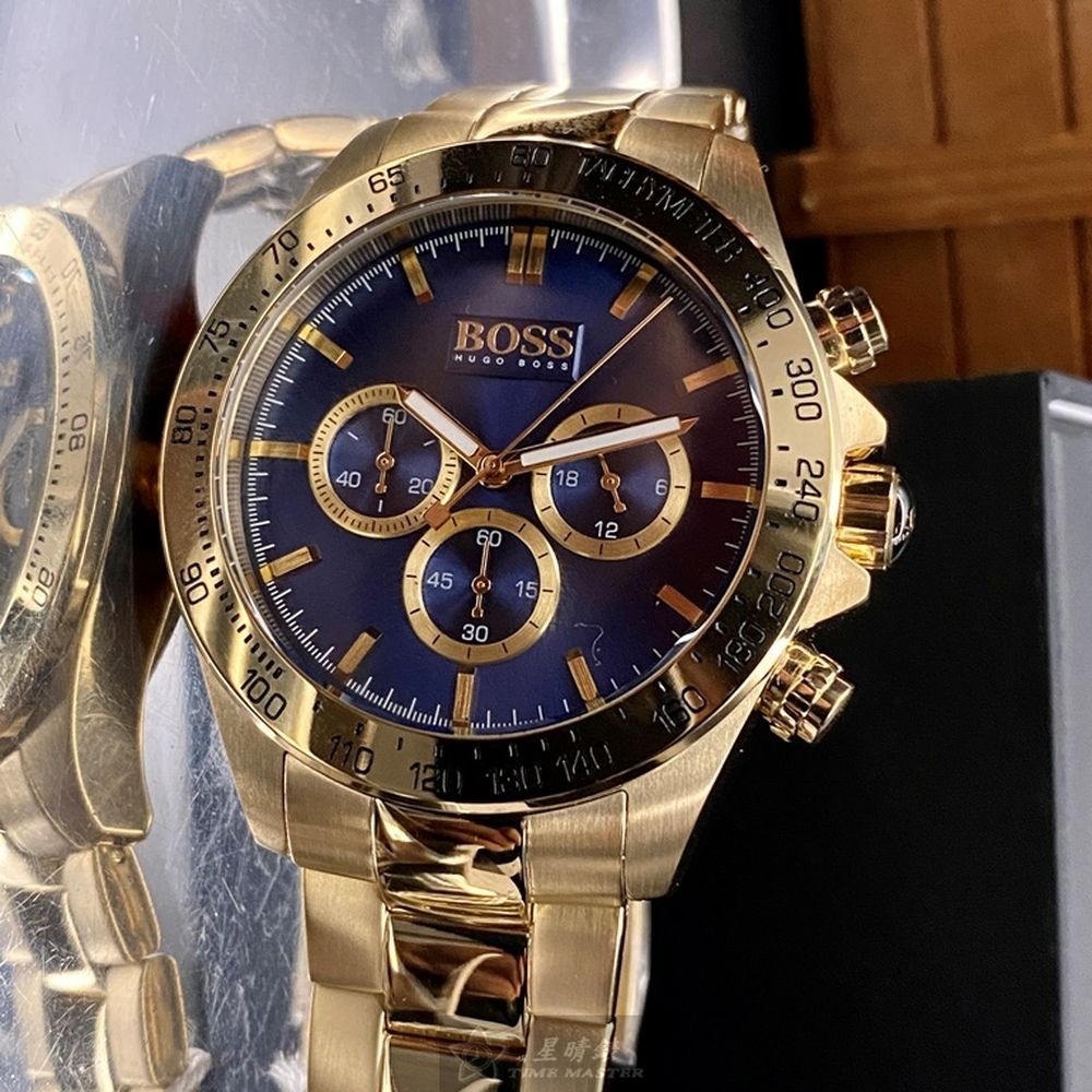 BOSS:手錶,型號:HB1513340,男錶44mm金色錶殼寶藍色錶面精鋼錶帶款-細節圖4