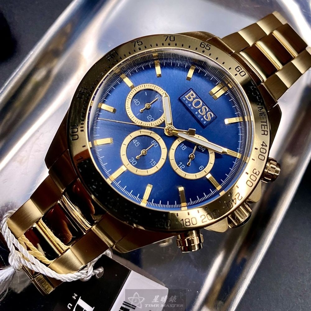 BOSS:手錶,型號:HB1513340,男錶44mm金色錶殼寶藍色錶面精鋼錶帶款-細節圖11