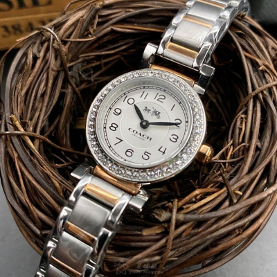 COACH:手錶,型號:CH00098,女錶24mm銀錶殼白色錶面精鋼錶帶款