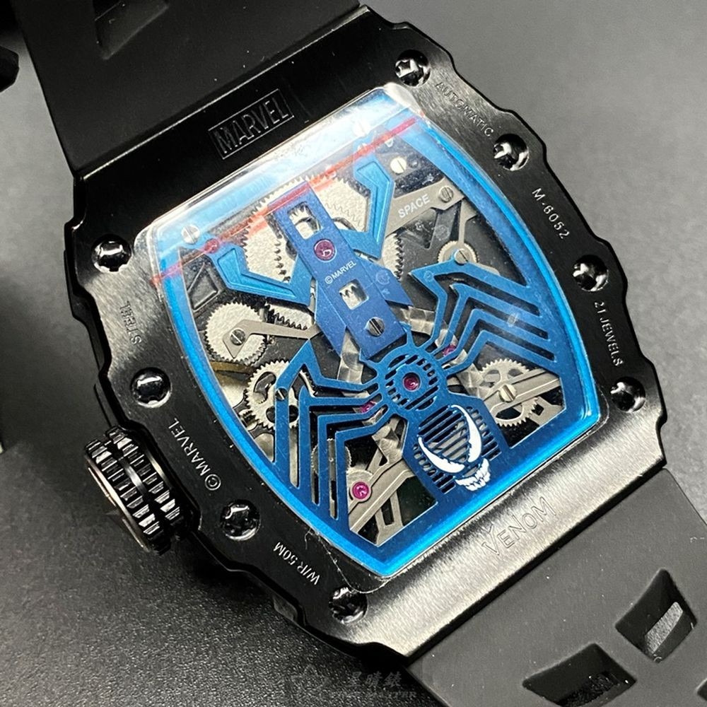 MARVEL:手錶,型號:MARV002,男錶44mm, 50mm黑錶殼雙面機械鏤空錶面矽膠錶帶款-細節圖3