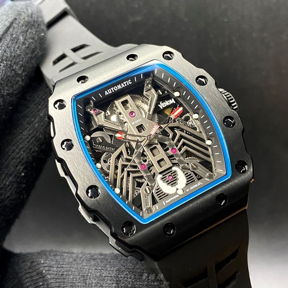 MARVEL:手錶,型號:MARV002,男錶44mm, 50mm黑錶殼雙面機械鏤空錶面矽膠錶帶款-細節圖5