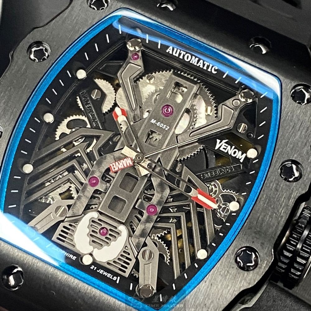 MARVEL:手錶,型號:MARV002,男錶44mm, 50mm黑錶殼雙面機械鏤空錶面矽膠錶帶款-細節圖9