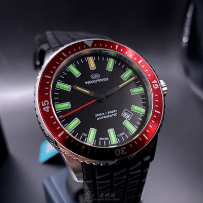 WAKMANN:手錶,型號:WA00008,男錶44mm可樂圈錶殼黑色錶面矽膠錶帶款