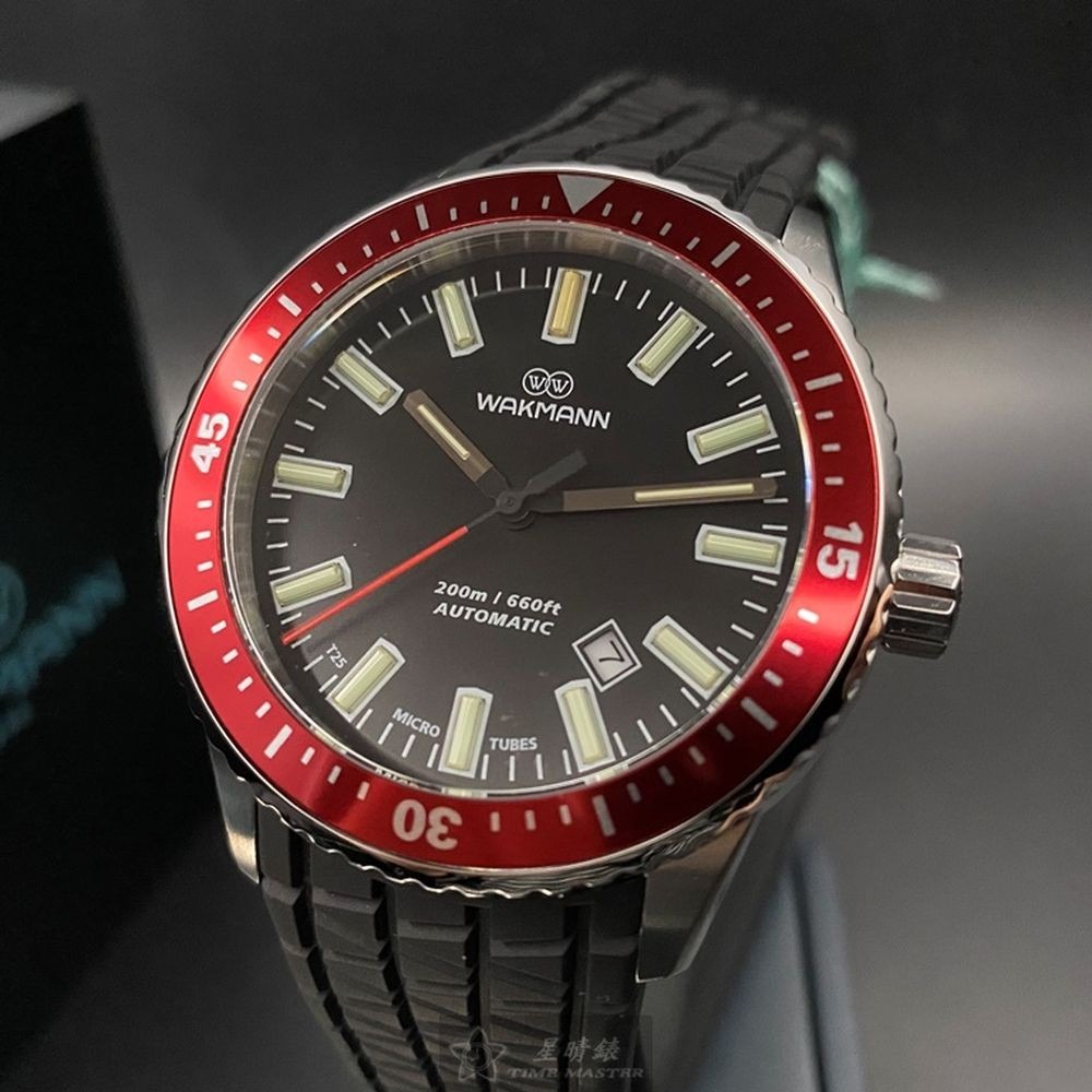 WAKMANN:手錶,型號:WA00008,男錶44mm可樂圈錶殼黑色錶面矽膠錶帶款-細節圖3