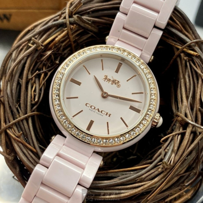 COACH:手錶,型號:CH00101,女錶32mm粉色錶殼粉色錶面陶瓷錶帶款