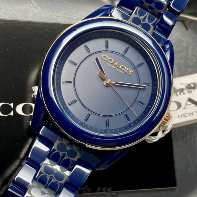 COACH:手錶,型號:CH00106,女錶38mm寶藍錶殼寶藍色錶面陶瓷錶帶款
