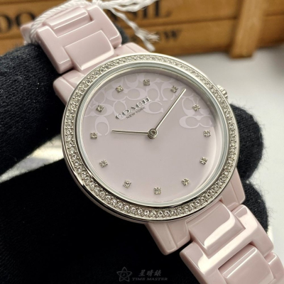 COACH:手錶,型號:CH00107,女錶36mm粉紅錶殼粉紅錶面陶瓷錶帶款