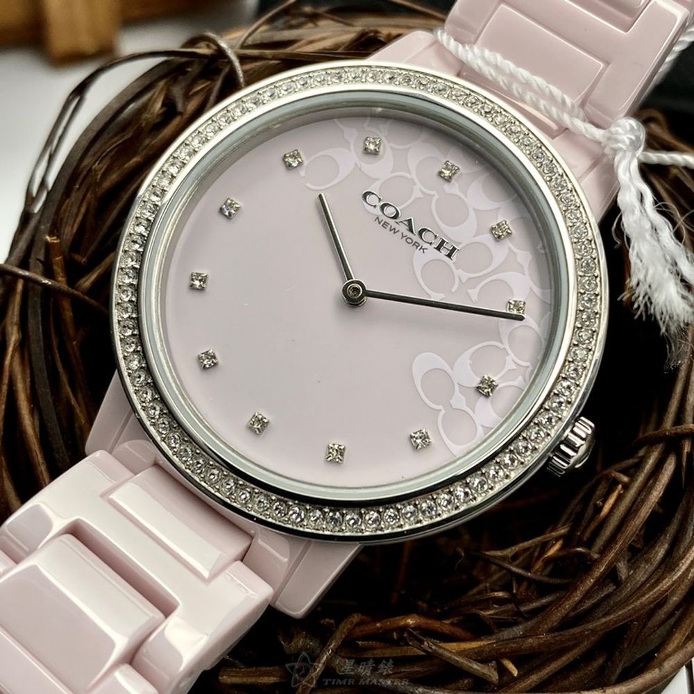 COACH:手錶,型號:CH00107,女錶36mm粉紅錶殼粉紅錶面陶瓷錶帶款-細節圖5