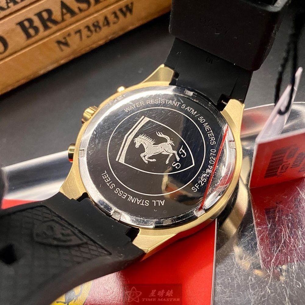FERRARI:手錶,型號:FE00042,男錶46mm黑錶殼黑金色錶面矽膠錶帶款-細節圖4