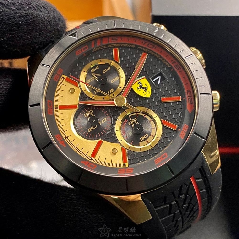 FERRARI:手錶,型號:FE00042,男錶46mm黑錶殼黑金色錶面矽膠錶帶款-細節圖8
