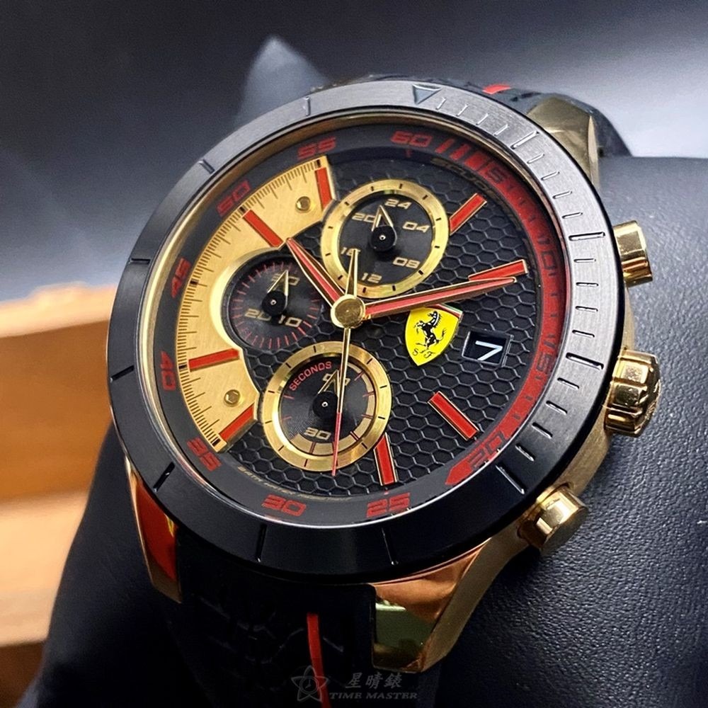 FERRARI:手錶,型號:FE00042,男錶46mm黑錶殼黑金色錶面矽膠錶帶款-細節圖9