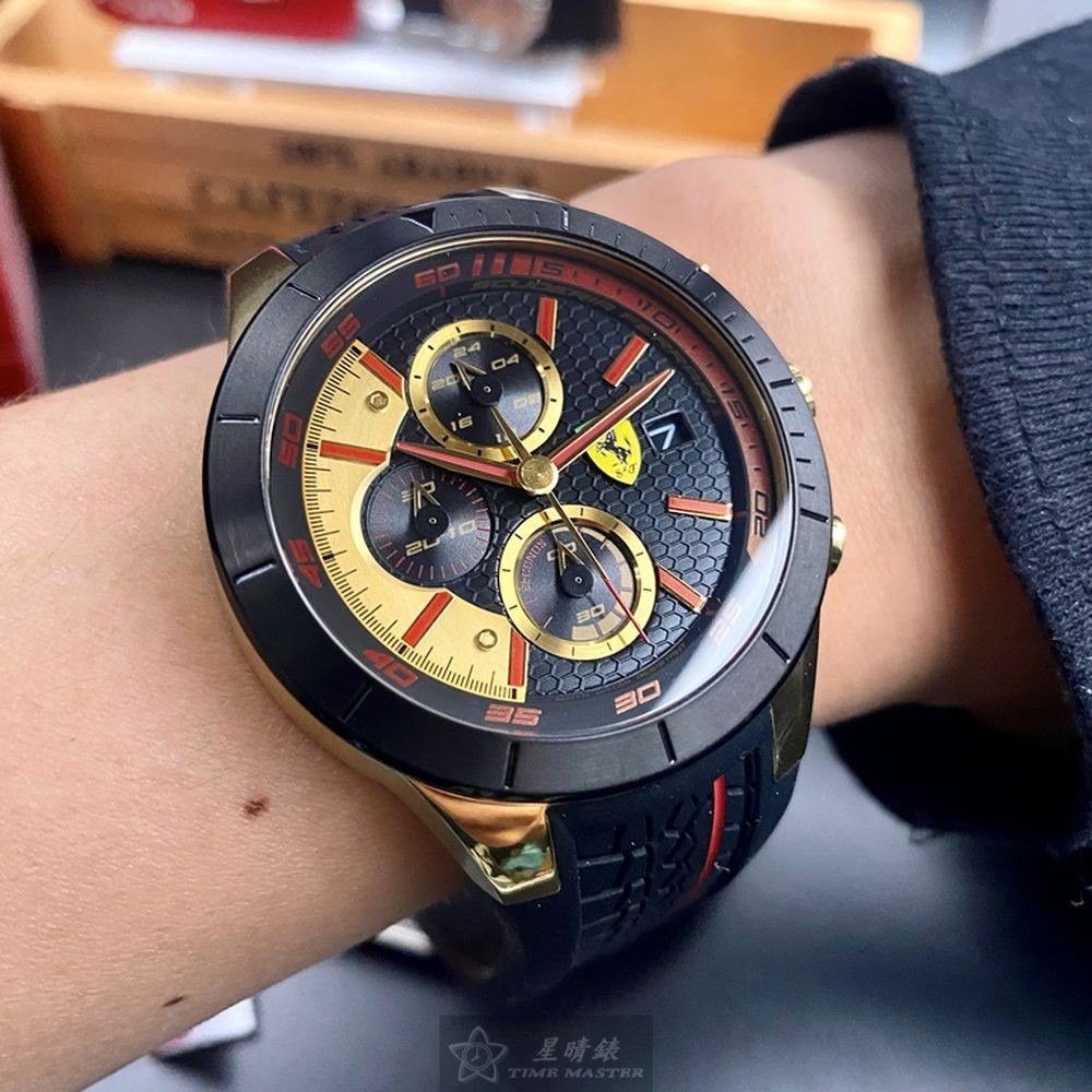 FERRARI:手錶,型號:FE00042,男錶46mm黑錶殼黑金色錶面矽膠錶帶款-細節圖11