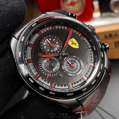 FERRARI:手錶,型號:FE00045,男錶46mm黑錶殼黑色錶面真皮皮革錶帶款
