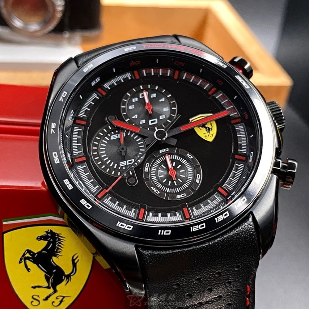 FERRARI:手錶,型號:FE00045,男錶46mm黑錶殼黑色錶面真皮皮革錶帶款-細節圖7