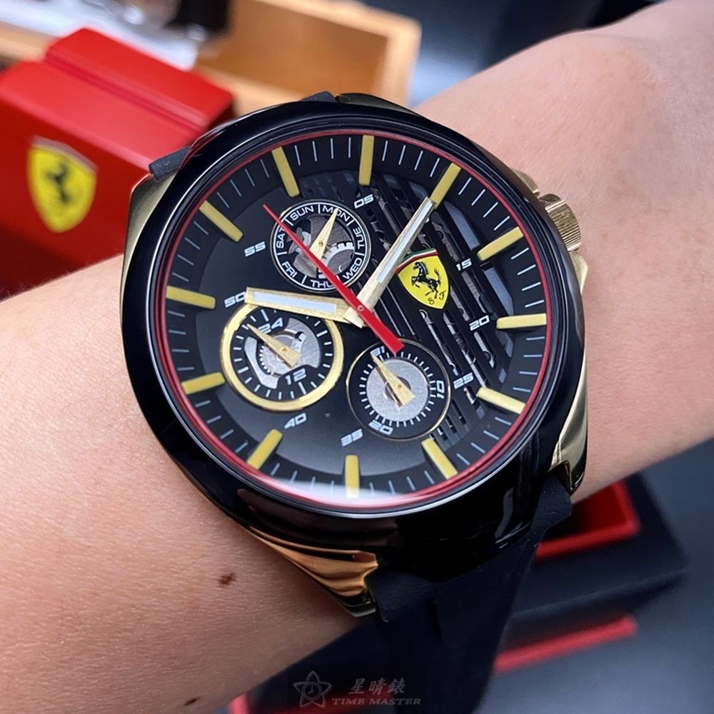 FERRARI:手錶,型號:FE00047,男錶44mm黑金色錶殼黑色錶面矽膠錶帶款-細節圖2