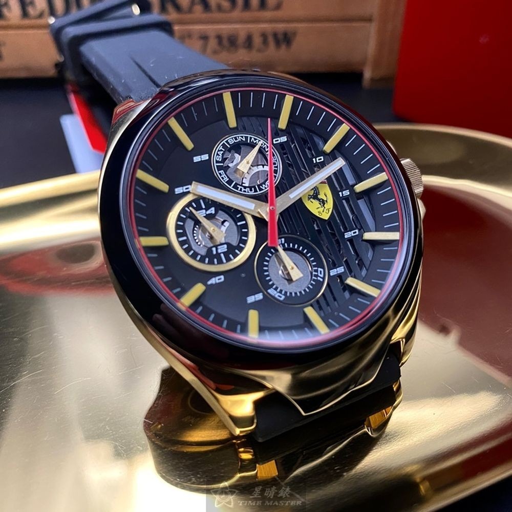 FERRARI:手錶,型號:FE00047,男錶44mm黑金色錶殼黑色錶面矽膠錶帶款-細節圖3