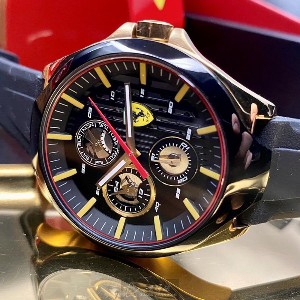 FERRARI:手錶,型號:FE00047,男錶44mm黑金色錶殼黑色錶面矽膠錶帶款-細節圖5