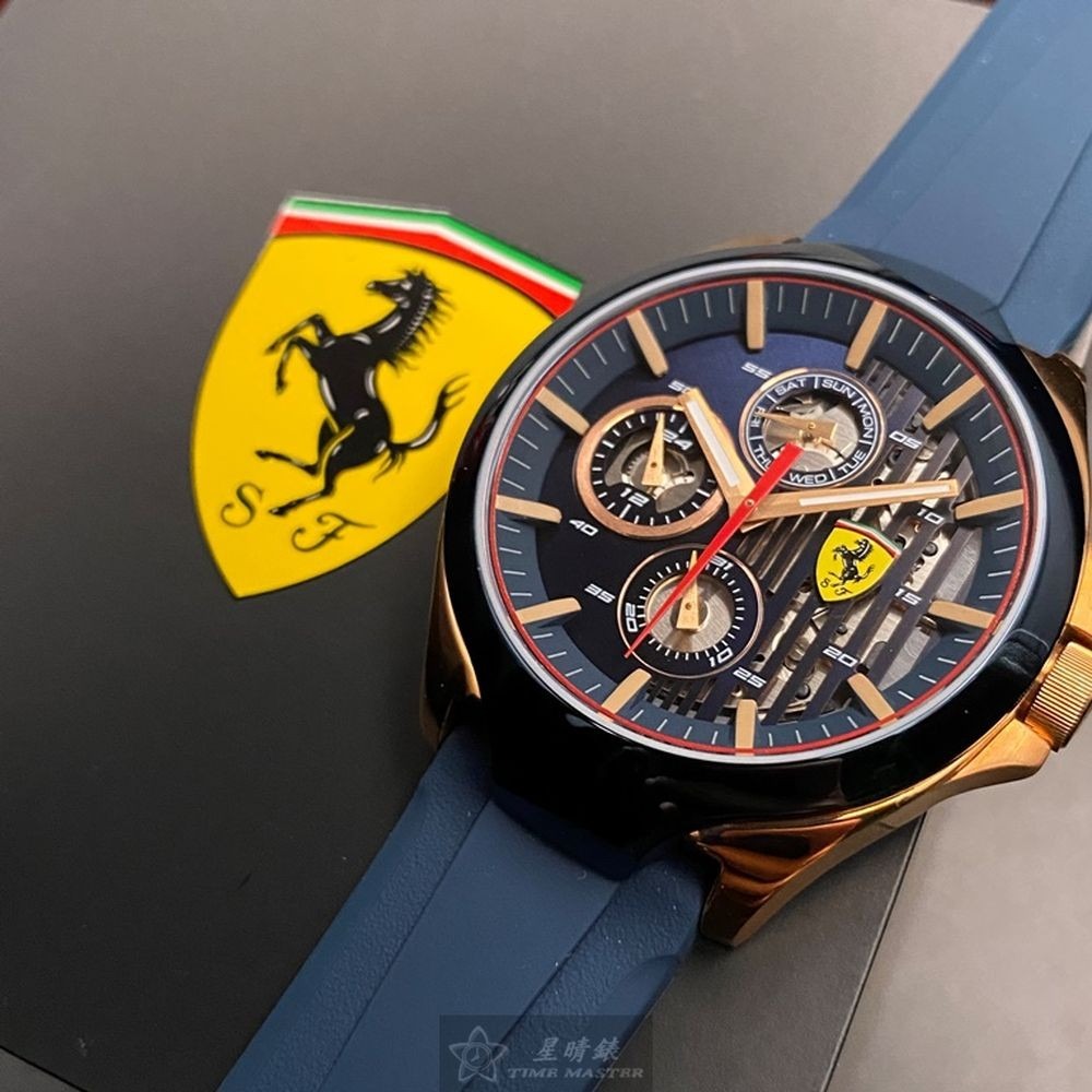 FERRARI:手錶,型號:FE00049,男錶44mm寶藍錶殼寶藍色錶面矽膠錶帶款-細節圖6