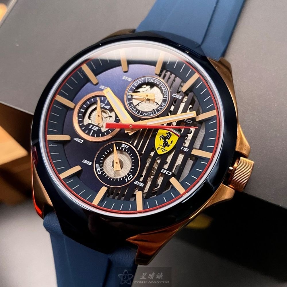 FERRARI:手錶,型號:FE00049,男錶44mm寶藍錶殼寶藍色錶面矽膠錶帶款-細節圖9