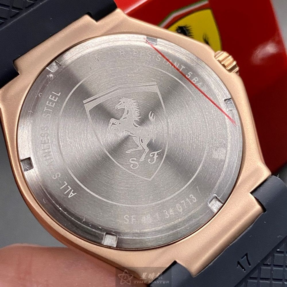 FERRARI:手錶,型號:FE00054,男女通用錶44mm玫瑰金錶殼深藍色錶面矽膠錶帶款-細節圖3