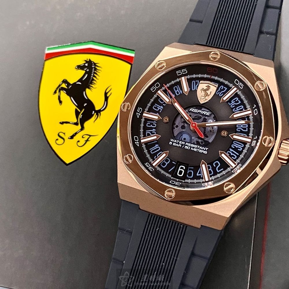 FERRARI:手錶,型號:FE00054,男女通用錶44mm玫瑰金錶殼深藍色錶面矽膠錶帶款-細節圖5
