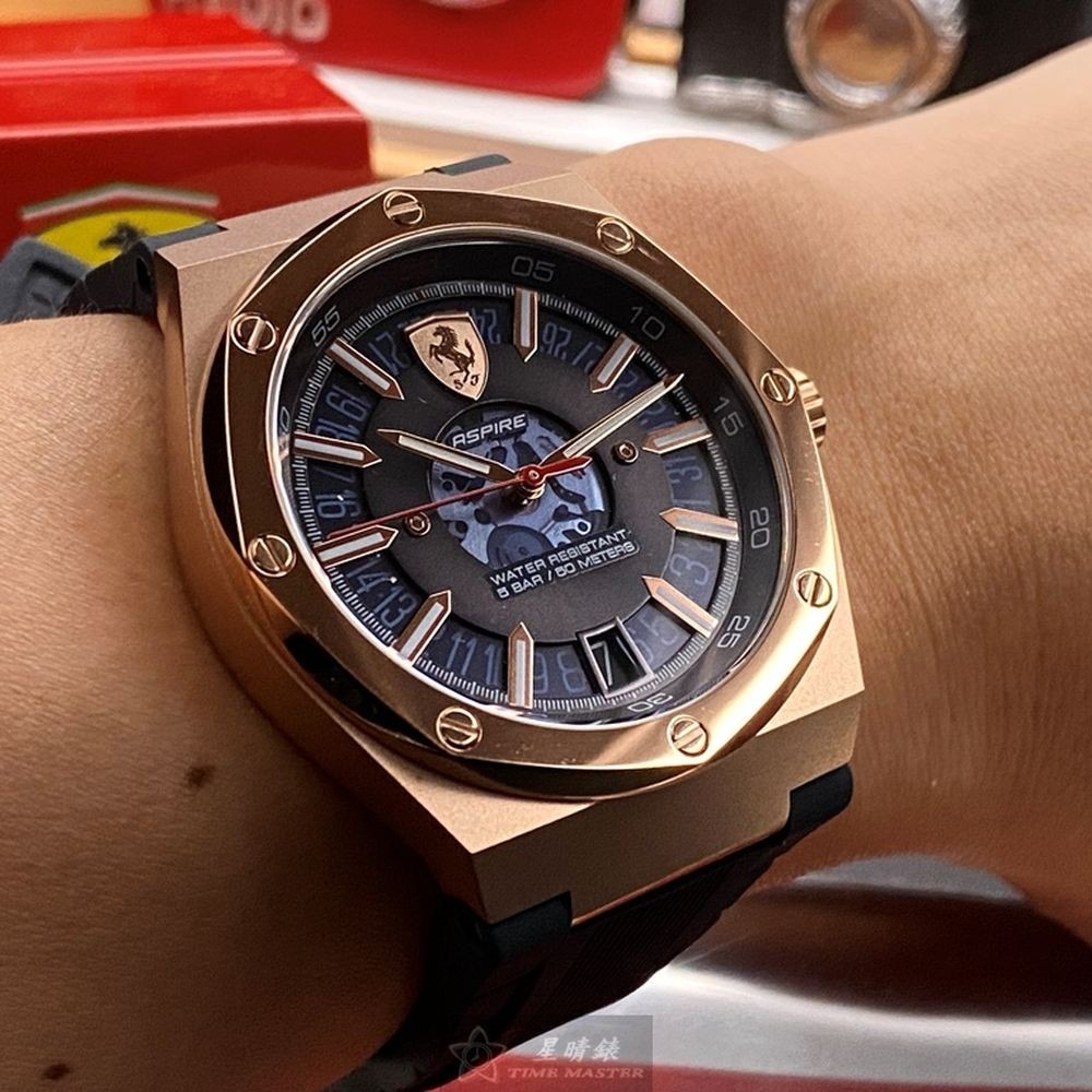 FERRARI:手錶,型號:FE00054,男女通用錶44mm玫瑰金錶殼深藍色錶面矽膠錶帶款-細節圖9