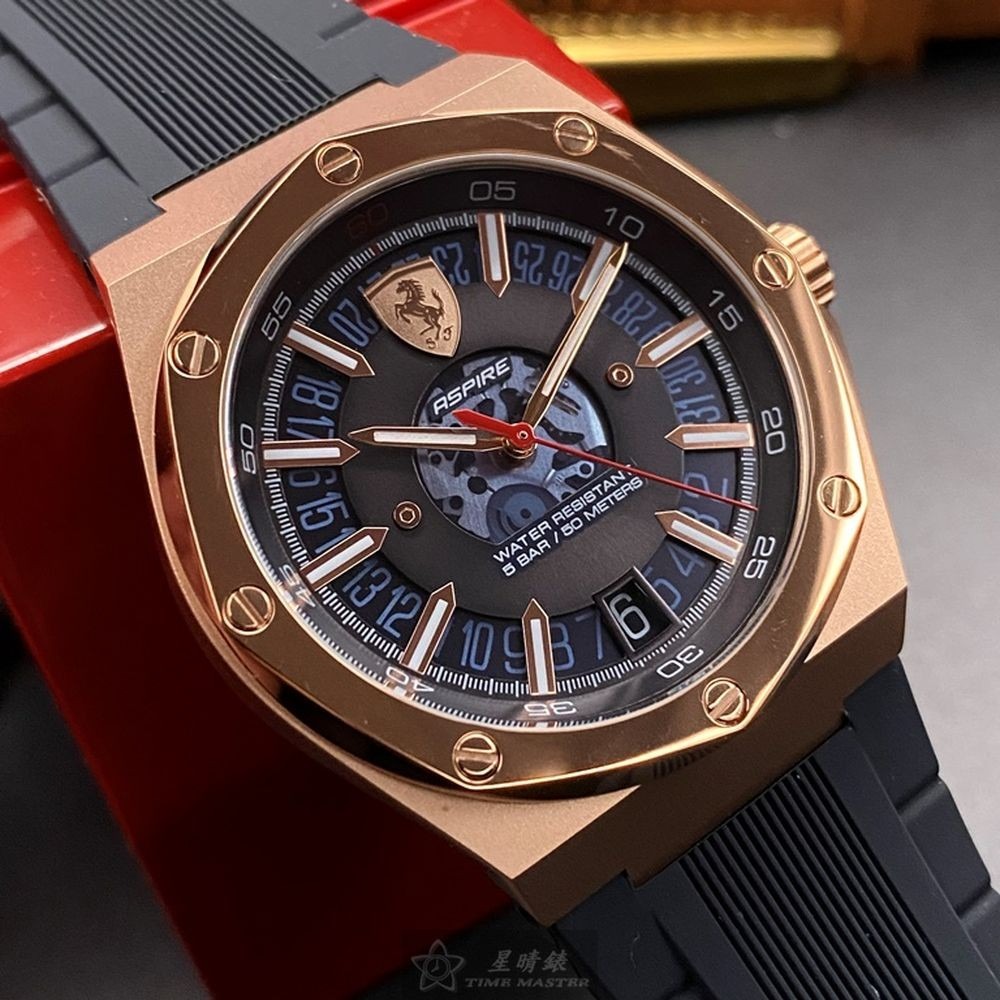 FERRARI:手錶,型號:FE00054,男女通用錶44mm玫瑰金錶殼深藍色錶面矽膠錶帶款-細節圖11