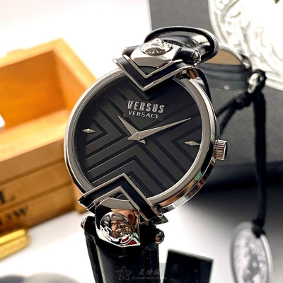 VERSUS VERSACE:手錶,型號:VV00073,女錶34mm銀錶殼黑色錶面真皮皮革錶帶款