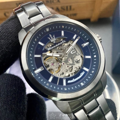 MASERATI:手錶,型號:R8823121001,男錶44mm黑錶殼寶藍色錶面精鋼錶帶款