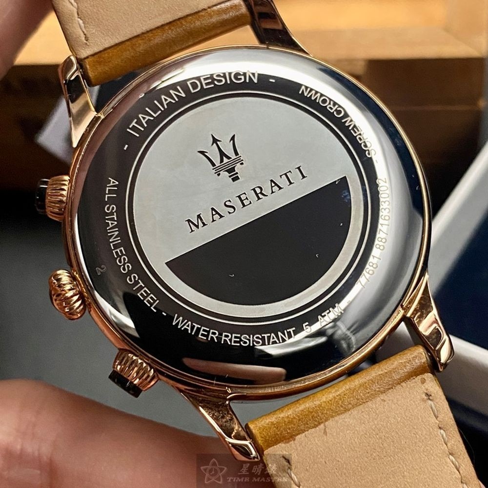 MASERATI:手錶,型號:R8871633002,男女通用錶44mm玫瑰金錶殼白色錶面真皮皮革錶帶款-細節圖4