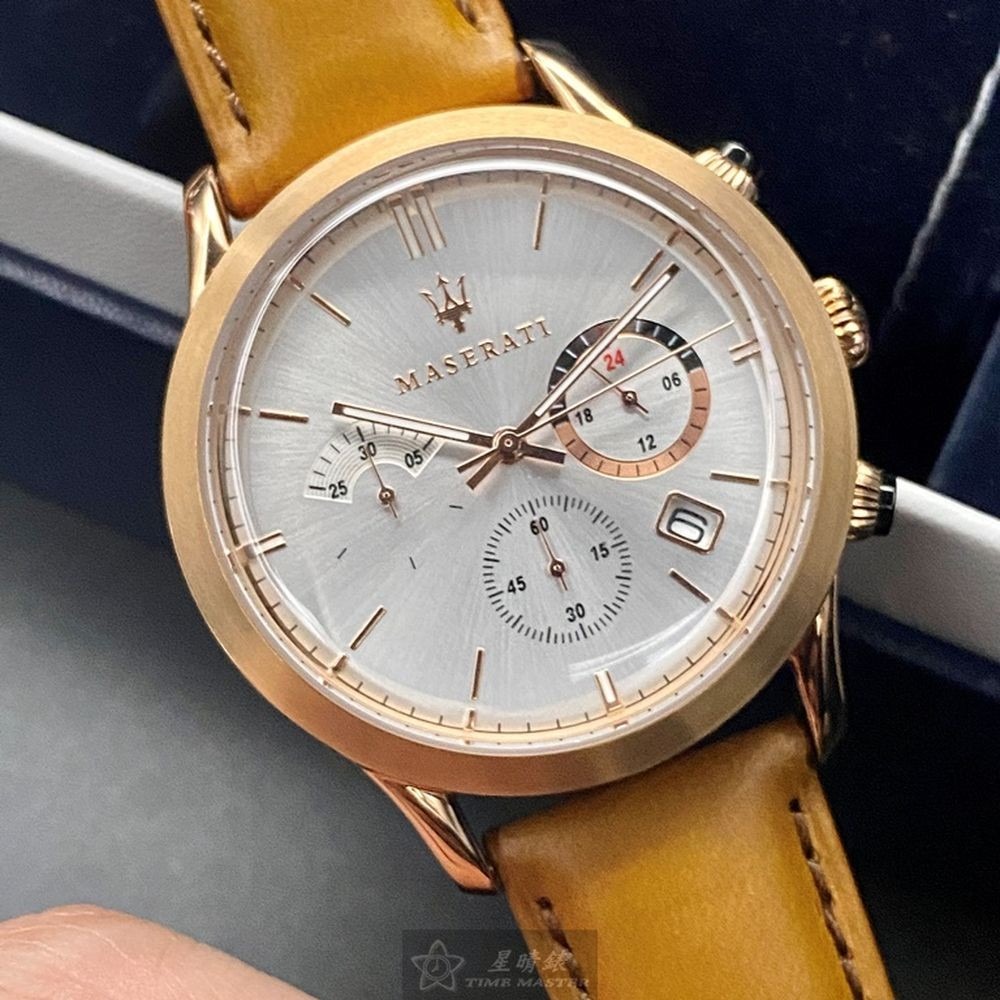MASERATI:手錶,型號:R8871633002,男女通用錶44mm玫瑰金錶殼白色錶面真皮皮革錶帶款-細節圖9