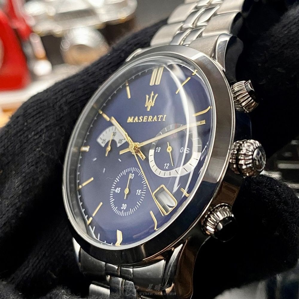 MASERATI:手錶,型號:R8873613001,男女通用錶42mm銀錶殼寶藍色錶面精鋼錶帶款-細節圖6