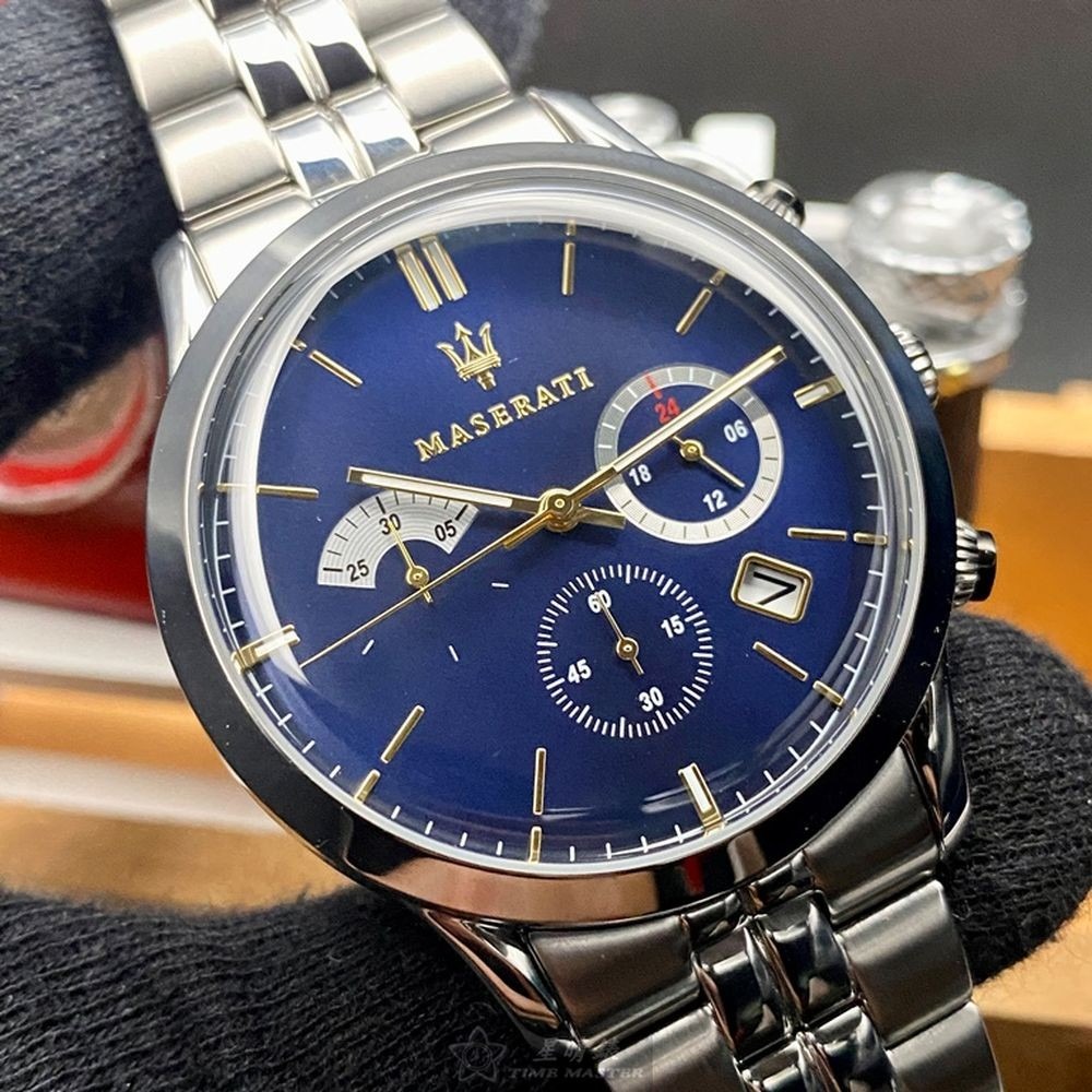 MASERATI:手錶,型號:R8873613001,男女通用錶42mm銀錶殼寶藍色錶面精鋼錶帶款-細節圖9