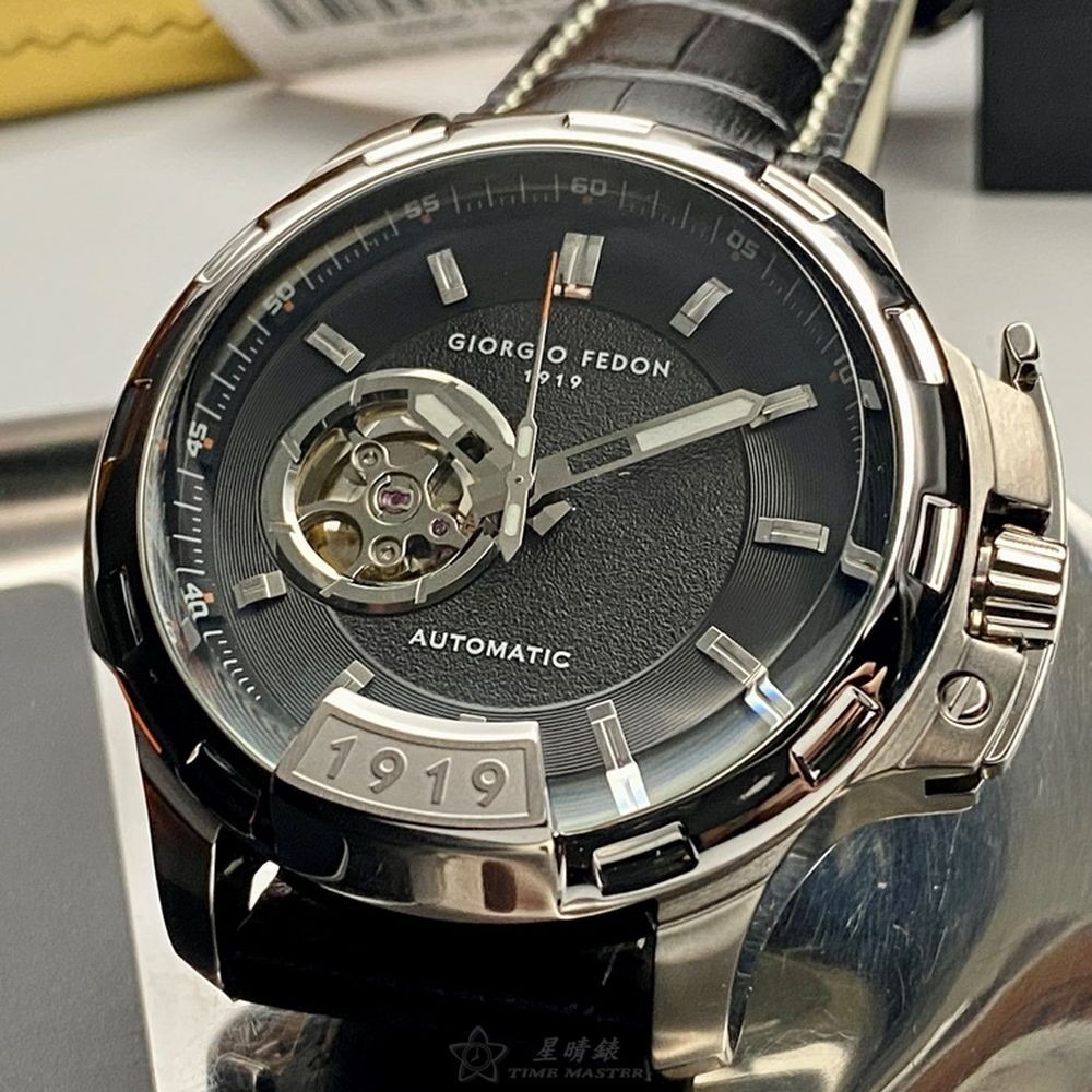 GiorgioFedon1919:手錶,型號:GF00081,男錶46mm銀錶殼黑色錶面真皮皮革錶帶款-細節圖3