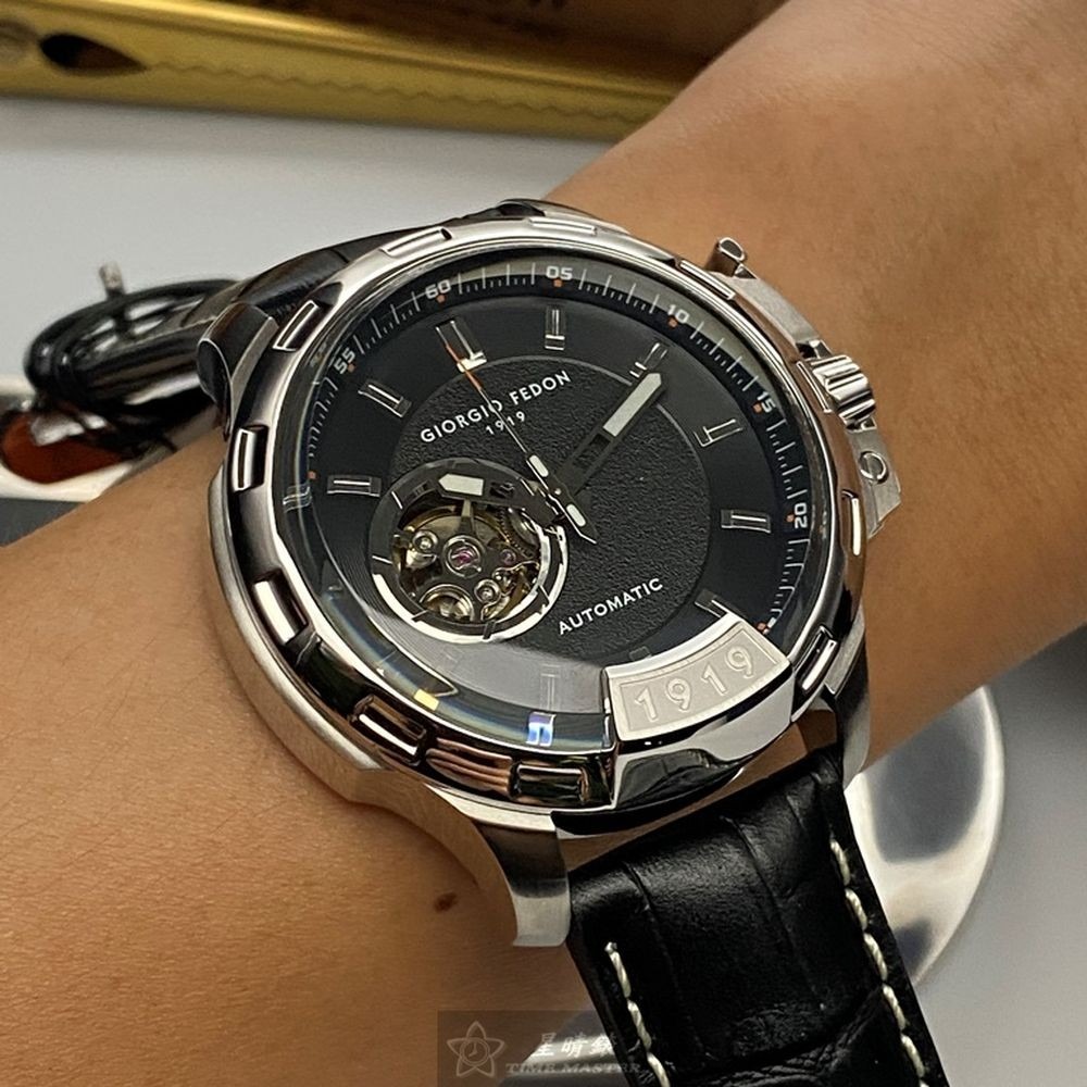 GiorgioFedon1919:手錶,型號:GF00081,男錶46mm銀錶殼黑色錶面真皮皮革錶帶款-細節圖4