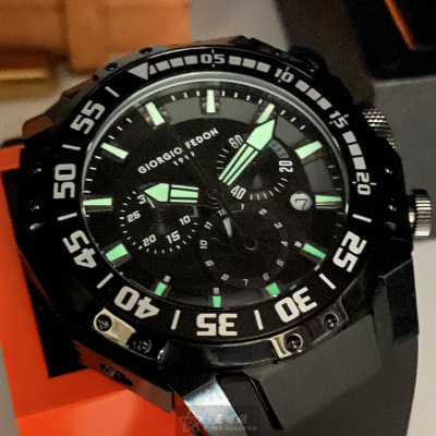GiorgioFedon1919:手錶,型號:GF00083,男錶46mm黑錶殼黑色錶面矽膠錶帶款