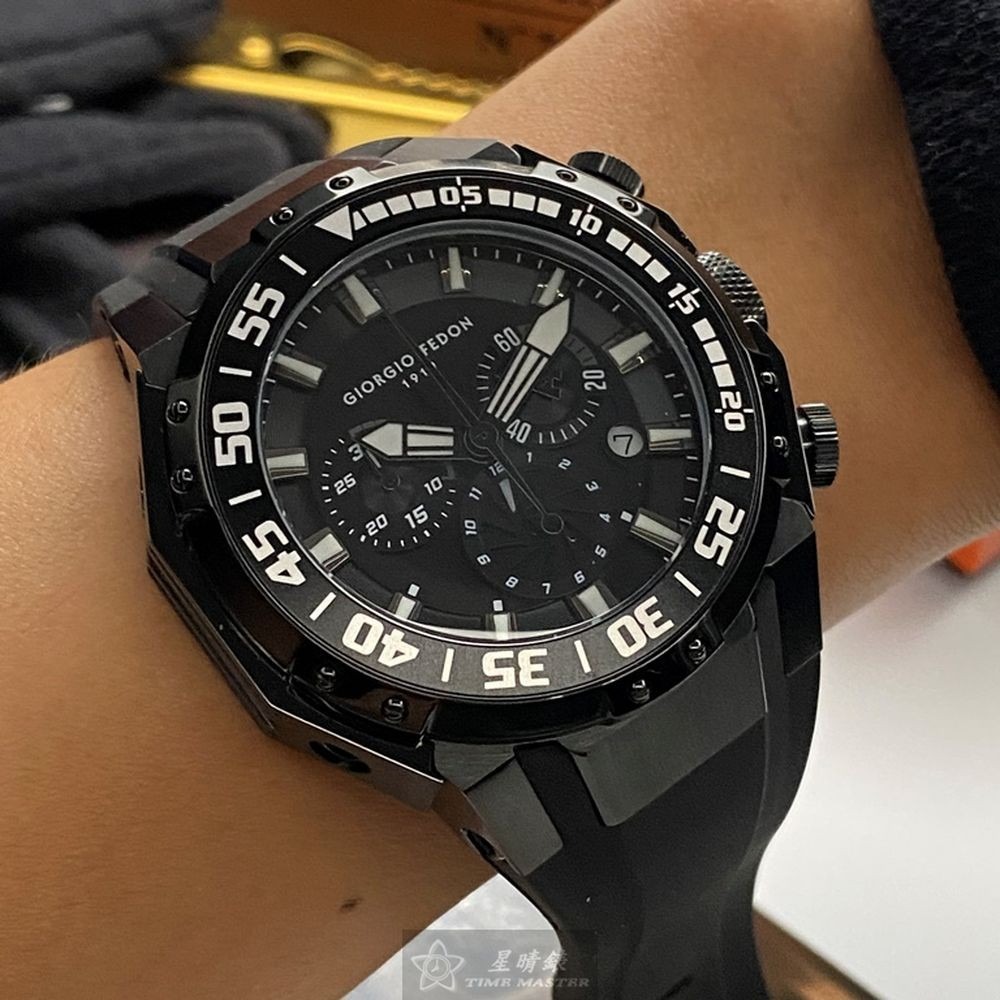 GiorgioFedon1919:手錶,型號:GF00083,男錶46mm黑錶殼黑色錶面矽膠錶帶款-細節圖3