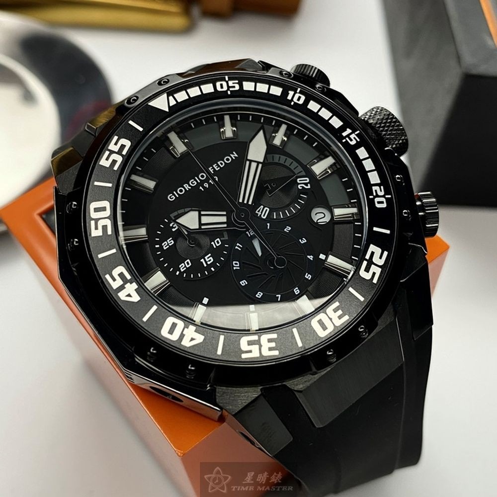 GiorgioFedon1919:手錶,型號:GF00083,男錶46mm黑錶殼黑色錶面矽膠錶帶款-細節圖4