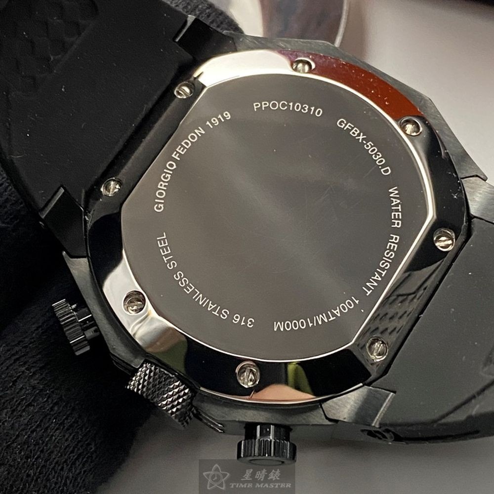 GiorgioFedon1919:手錶,型號:GF00083,男錶46mm黑錶殼黑色錶面矽膠錶帶款-細節圖6