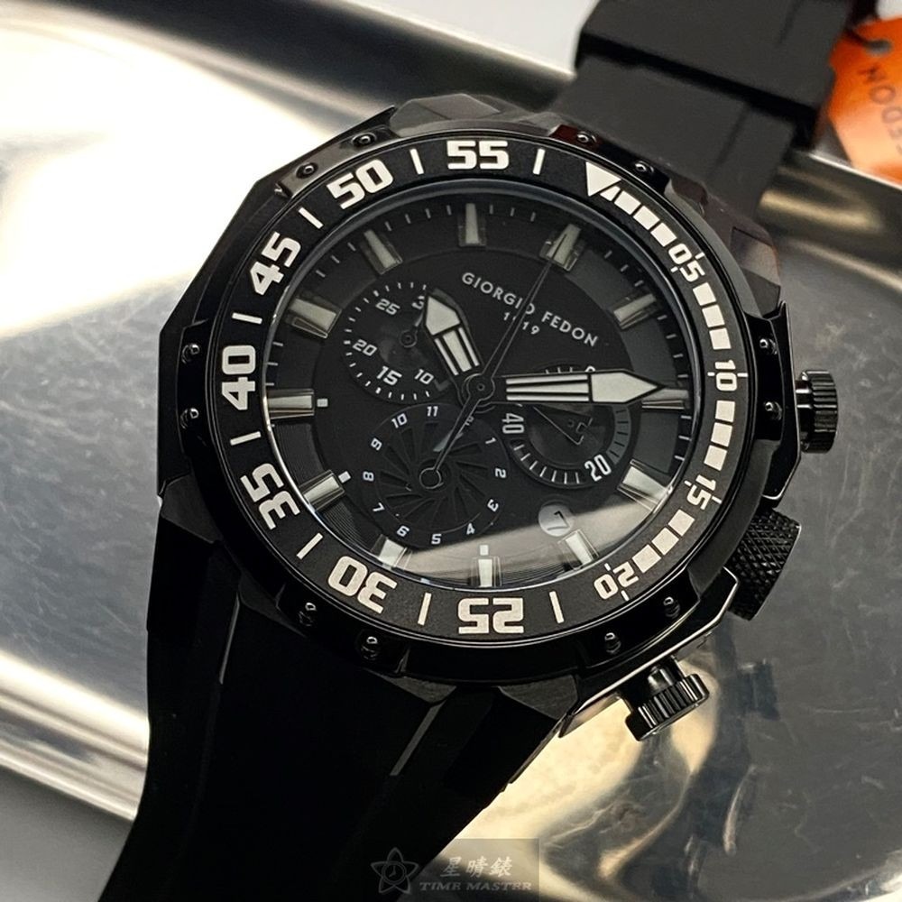 GiorgioFedon1919:手錶,型號:GF00083,男錶46mm黑錶殼黑色錶面矽膠錶帶款-細節圖8