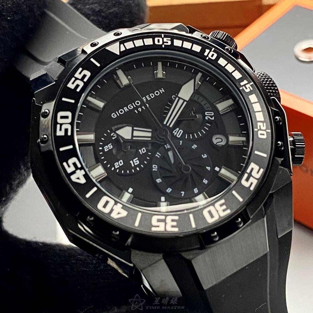 GiorgioFedon1919:手錶,型號:GF00083,男錶46mm黑錶殼黑色錶面矽膠錶帶款-細節圖11