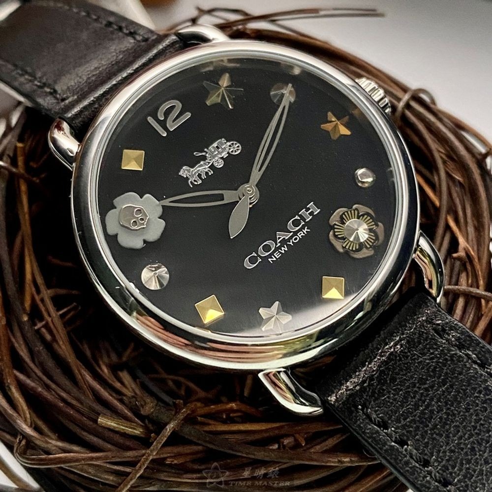 COACH:手錶,型號:CH00115,女錶36mm銀錶殼黑色錶面真皮皮革錶帶款-細節圖2