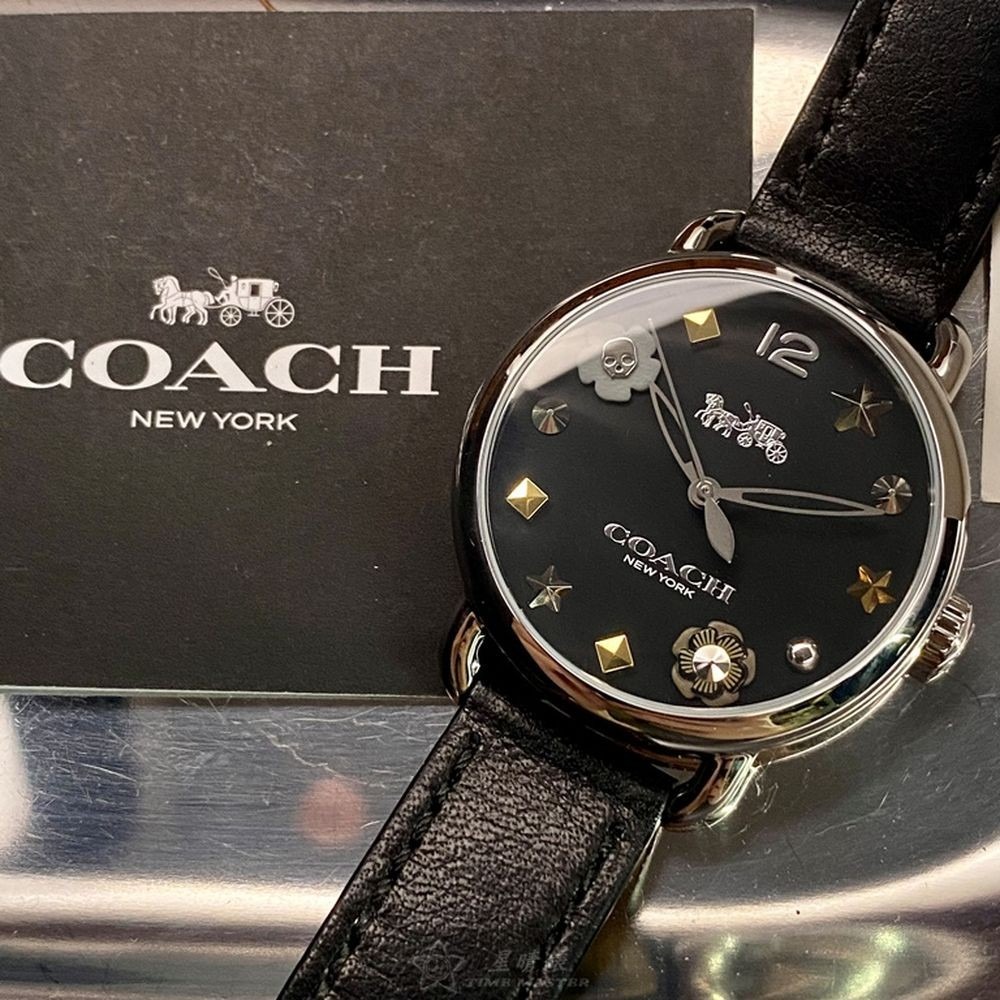 COACH:手錶,型號:CH00115,女錶36mm銀錶殼黑色錶面真皮皮革錶帶款-細節圖4
