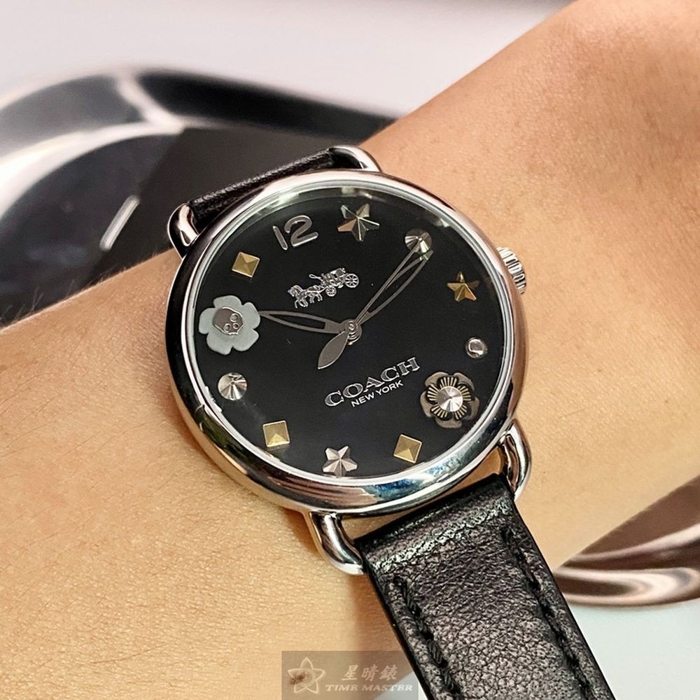 COACH:手錶,型號:CH00115,女錶36mm銀錶殼黑色錶面真皮皮革錶帶款-細節圖5