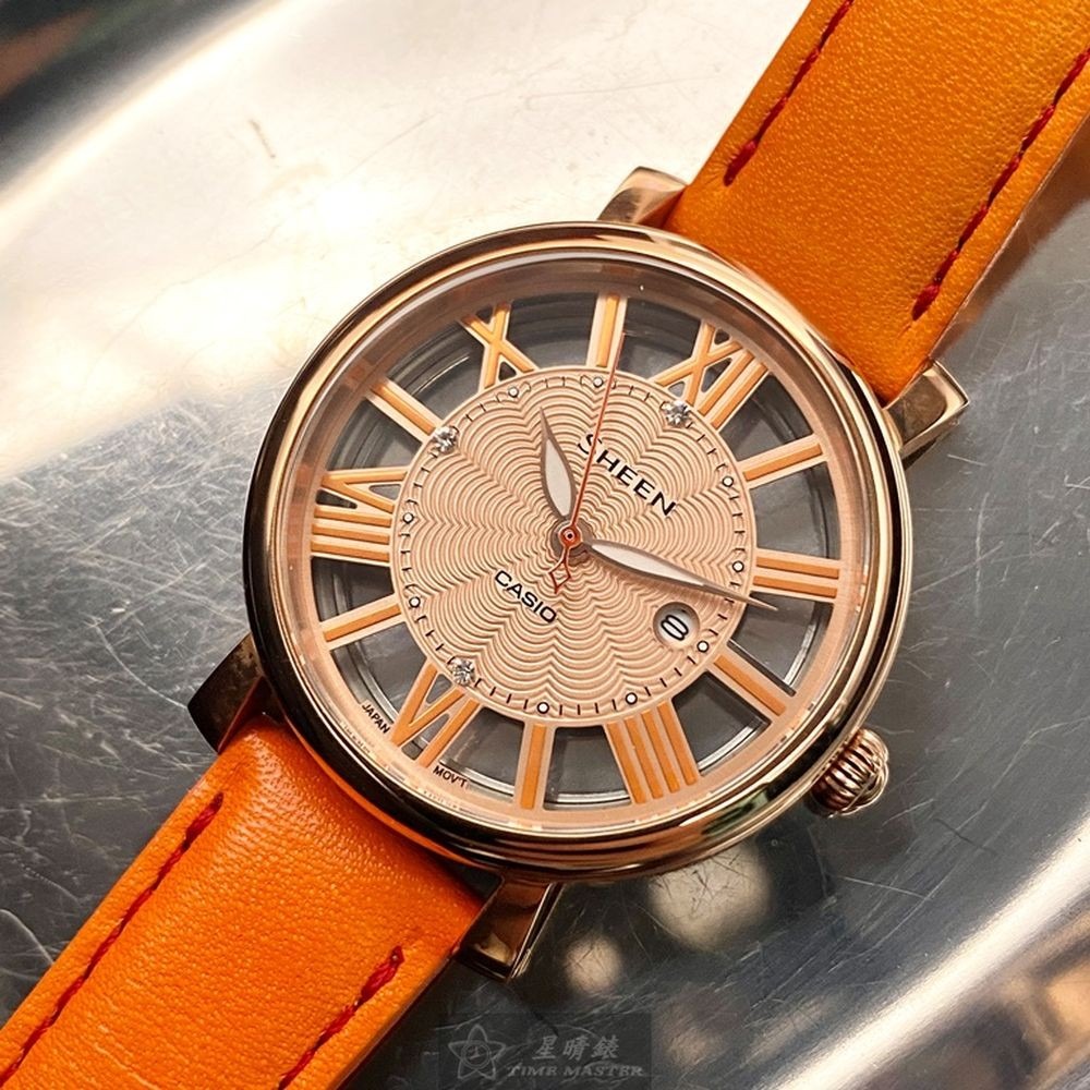 CASIO:手錶,型號:CA00006,女錶34mm玫瑰金錶殼玫瑰金色錶面真皮皮革錶帶款-細節圖2