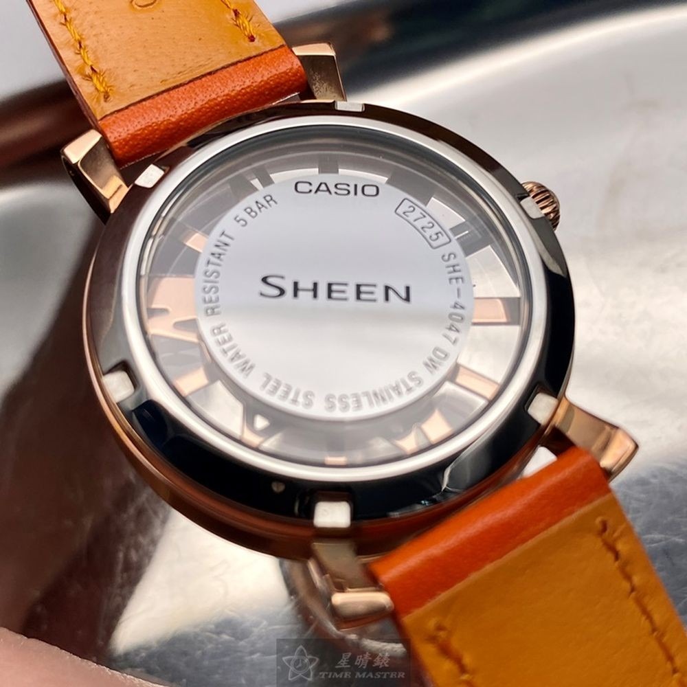 CASIO:手錶,型號:CA00006,女錶34mm玫瑰金錶殼玫瑰金色錶面真皮皮革錶帶款-細節圖4