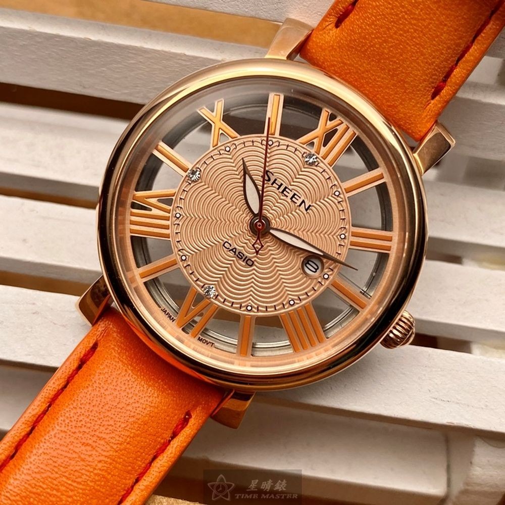 CASIO:手錶,型號:CA00006,女錶34mm玫瑰金錶殼玫瑰金色錶面真皮皮革錶帶款-細節圖5